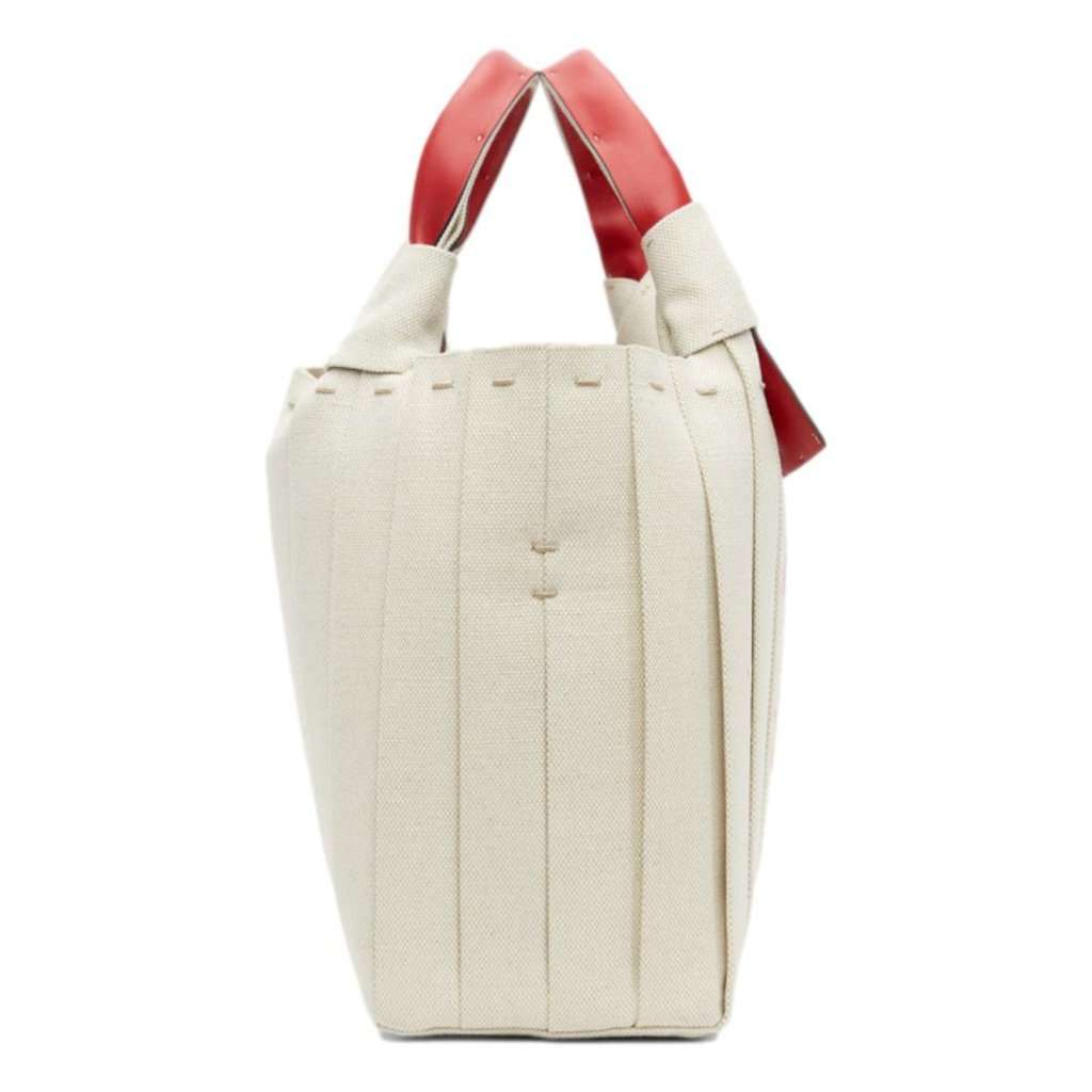 Valentino Garavani Valentino Garavani 05 Plissé Edition Sac Atelier Large Canvas Tote Bag Beige Red Trim Beige Leather Never worn - Inside View