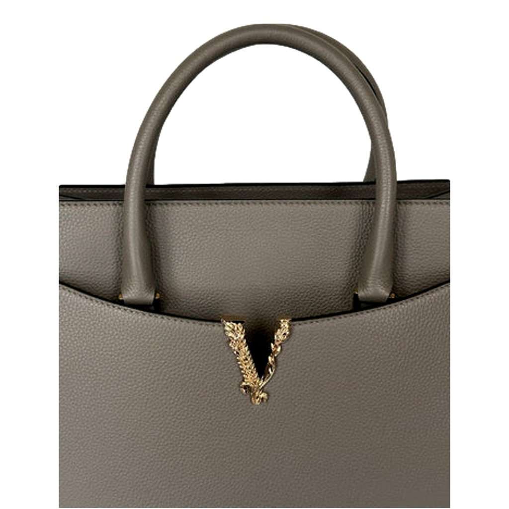 Versace Versace Virtus Medium Top Handle Tote Taupe Grey Calfskin Leather Handbag Green Leather Never worn - Inside View