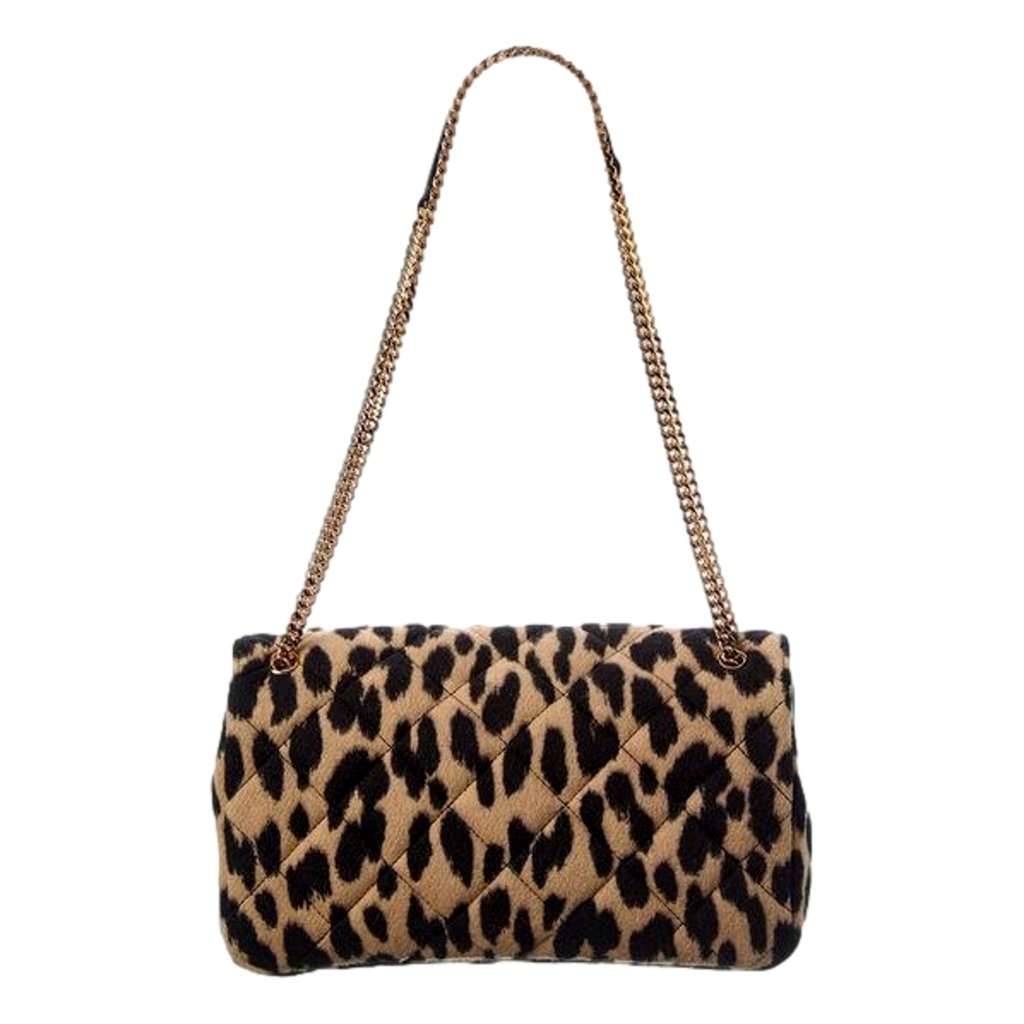 Versace Versace Leopard Print Wool Leather Shoulder Bag Gold Medallion Chain Strap Brown Wool Never worn - Inside View