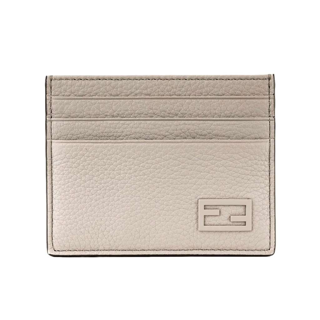 Fendi Fendi FF Logo Light Gray and Blue Pebbled Calf Leather Card Case Wallet Silver Leather Never worn - Front View