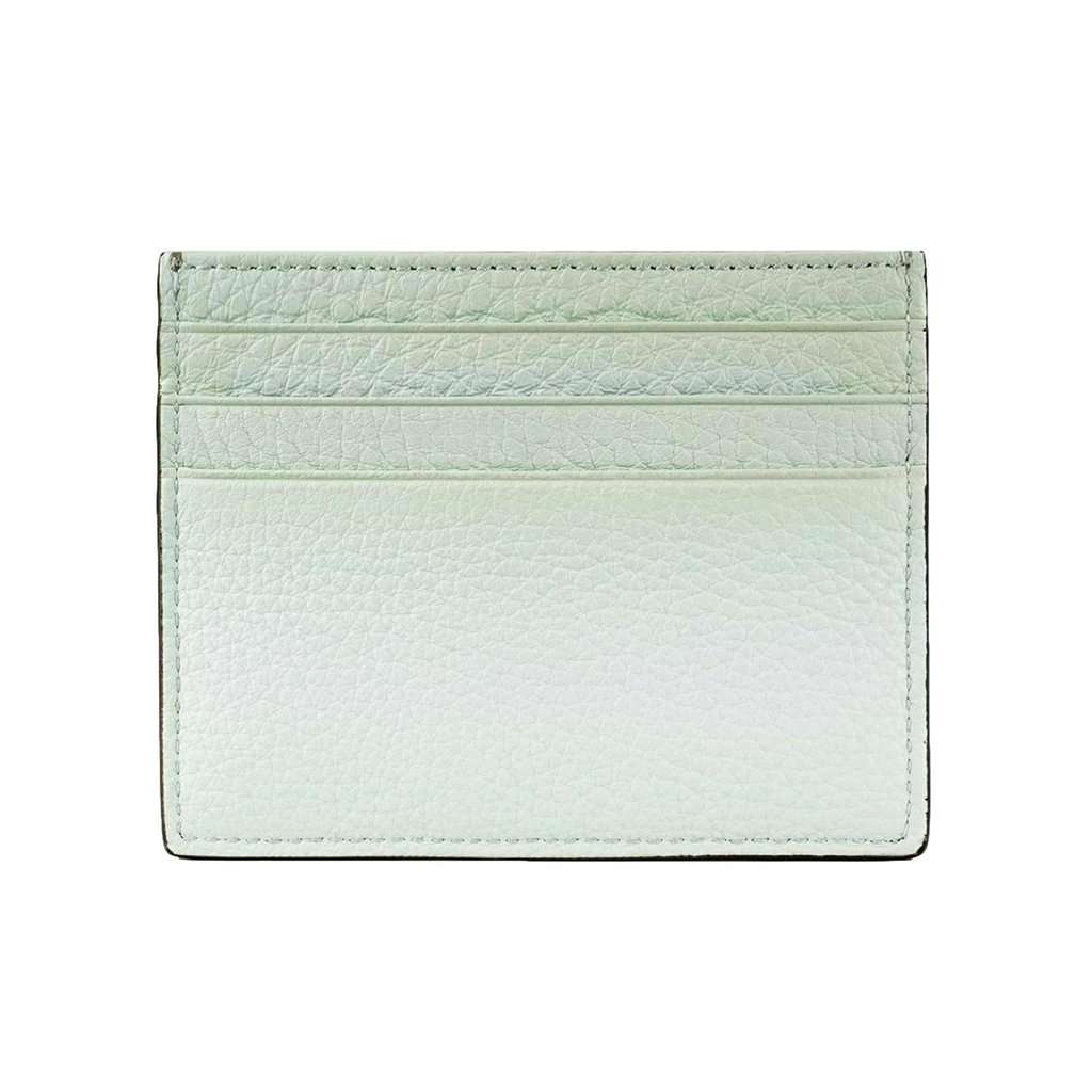 Fendi Fendi FF Logo Light Gray and Blue Pebbled Calf Leather Card Case Wallet Silver Leather Never worn - Inside View