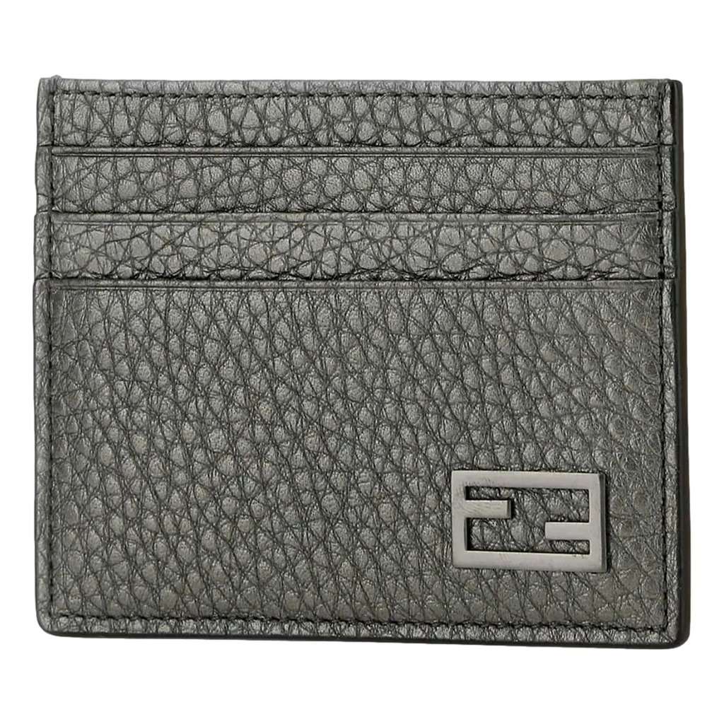 Fendi Fendi Baguette Graphite Grained Leather Card Case Wallet Grey Leather Never worn - Front View