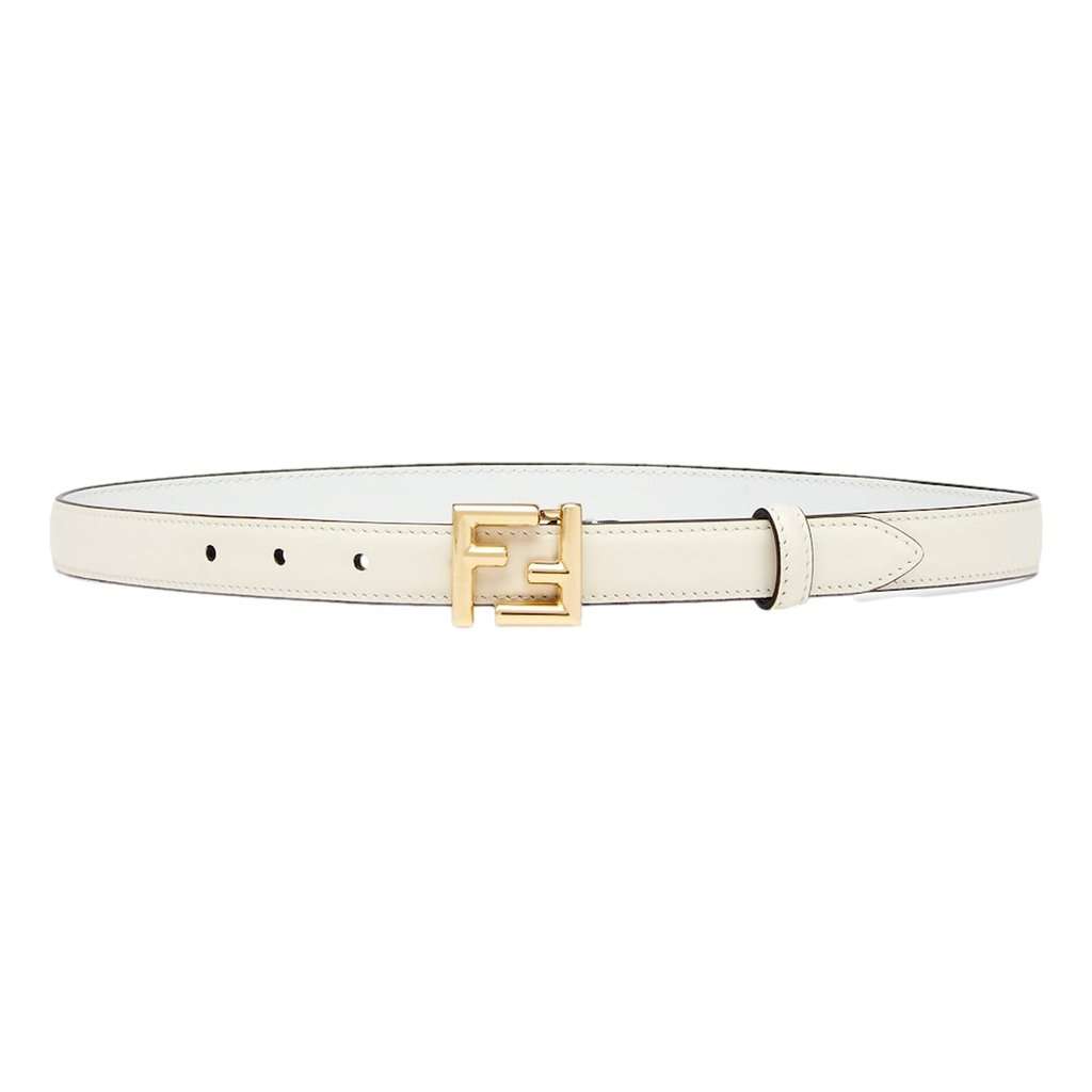 Fendi Fendi FF Logo Gold Tone Buckle White Leather Skinny Belt 80 White Leather Never worn - Front View