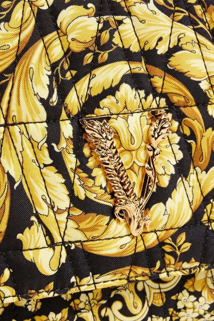 Versace Versace Virtus Barocco Print Quilted Silk Shoulder Bag Black Gold Black Canvas Never worn - Inside View
