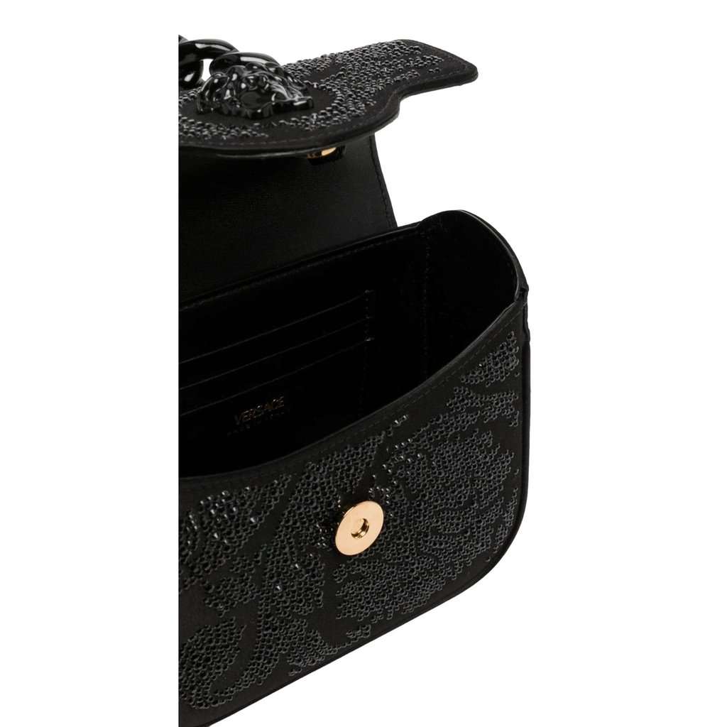Versace Versace La Medusa Crystal Mini Top Handle Tote Crossbody Black Silk Black Leather Never worn - Box View