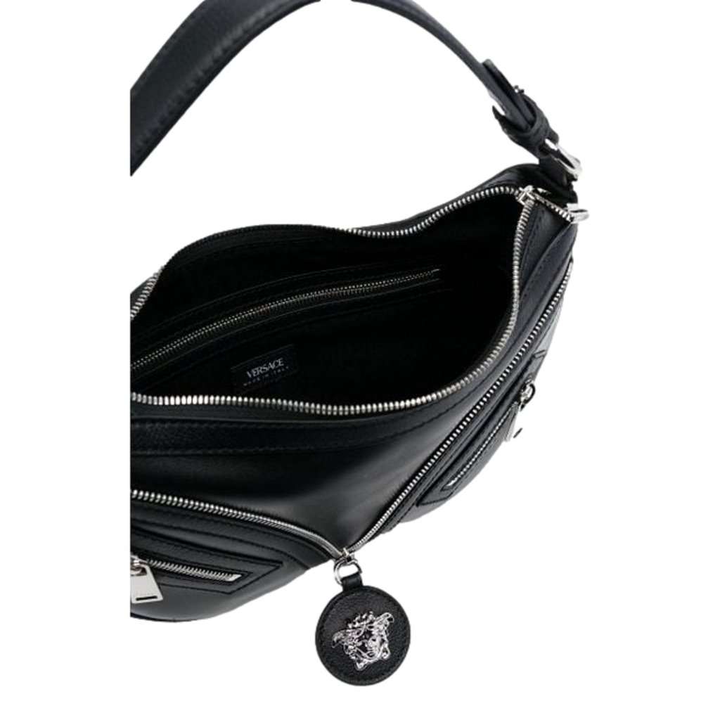 Versace Versace La Medusa Repeat Small Hobo Shoulder Bag Black Calfskin Leather Black Leather Never worn - Box View