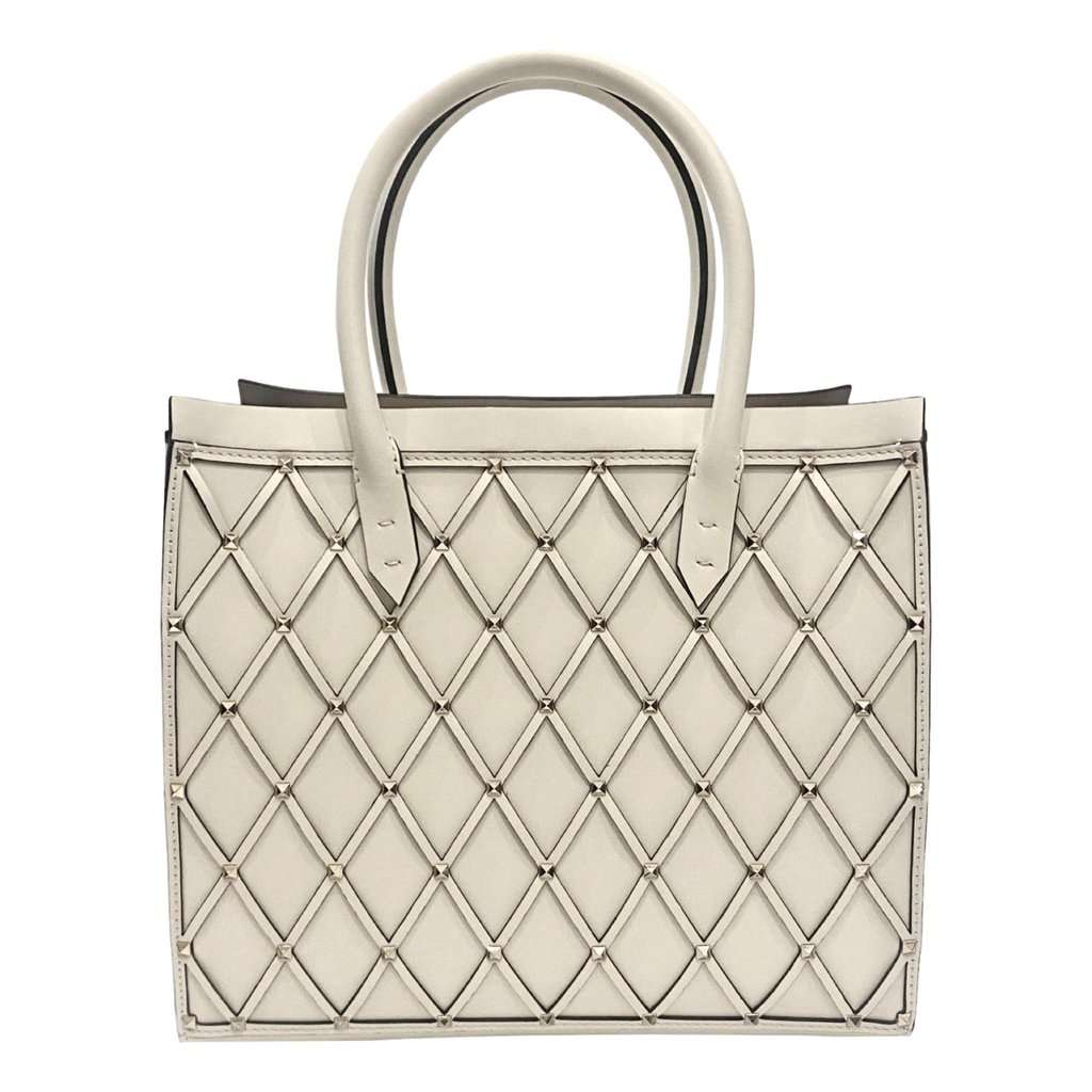 Valentino Garavani Valentino Garavani Beehive Lattice Ivory Studded Leather Crossbody Tote White Leather Never worn - Back View