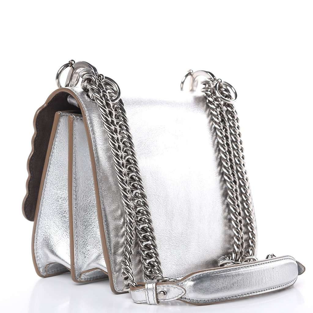Fendi Fendi Kan I Metallic Silver Calfskin Scalloped Studded Bag Silver Leather Never worn - Back View