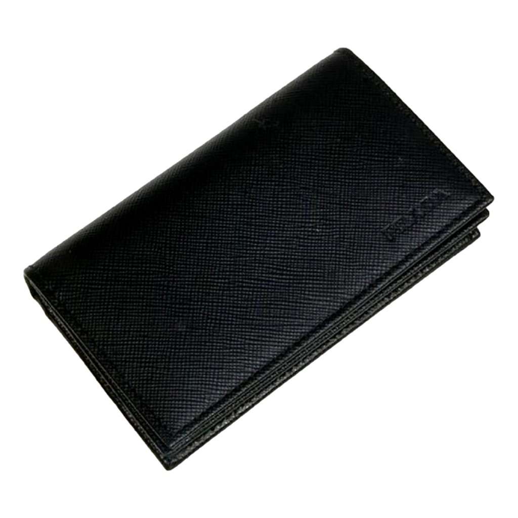 Prada Prada Mens Saffiano Flap Card Holder Wallet Black Black Leather Never worn - Front View