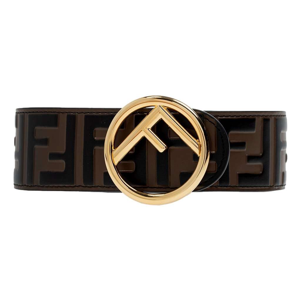 Fendi Fendi F is Fendi FF Calfskin Brown Zucca Leather Belt 70 Brown Leather Never worn - Front View