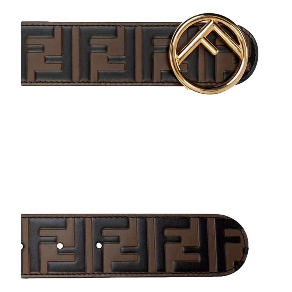 Fendi Fendi F is Fendi FF Calfskin Brown Zucca Leather Belt 80 Brown Leather Never worn - Back View