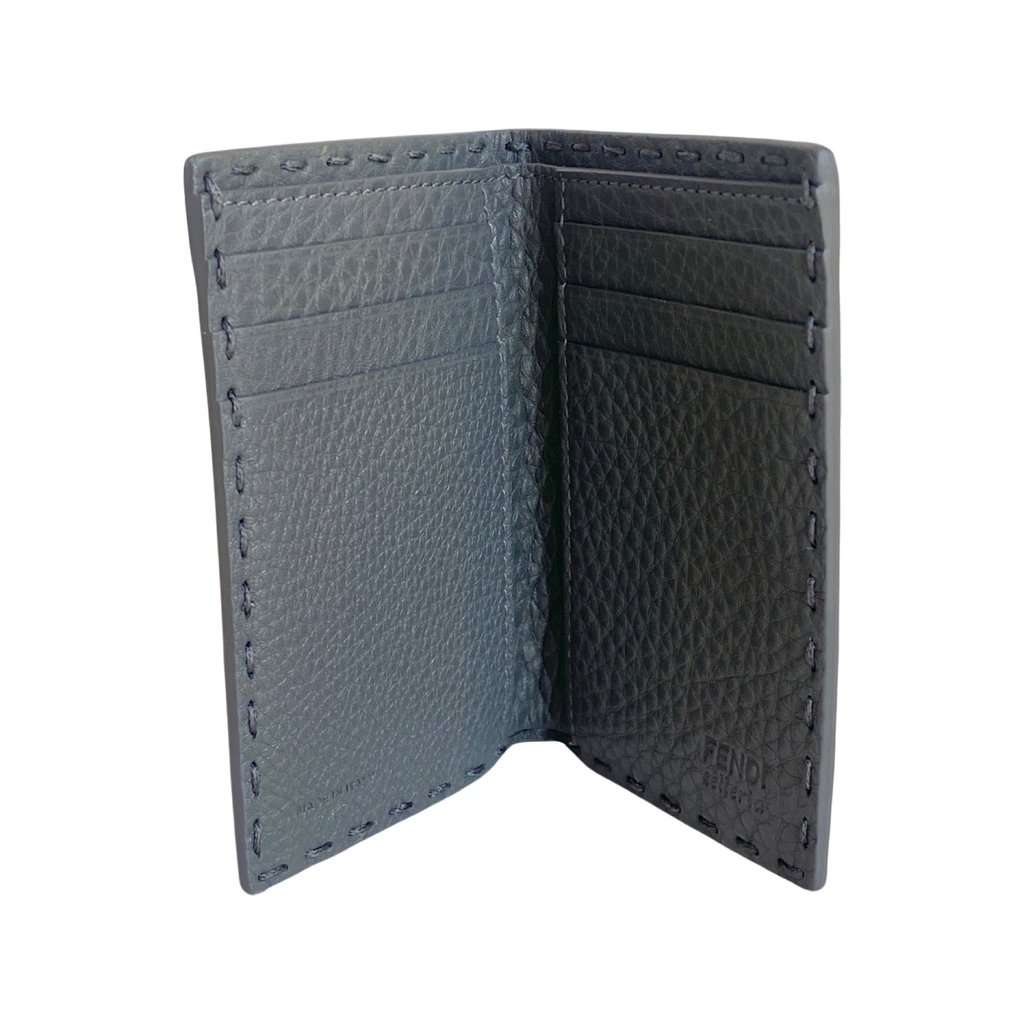 Fendi Fendi Selleria Gray Calf Leather Vertical Bifold Wallet Black Leather Never worn - Back View