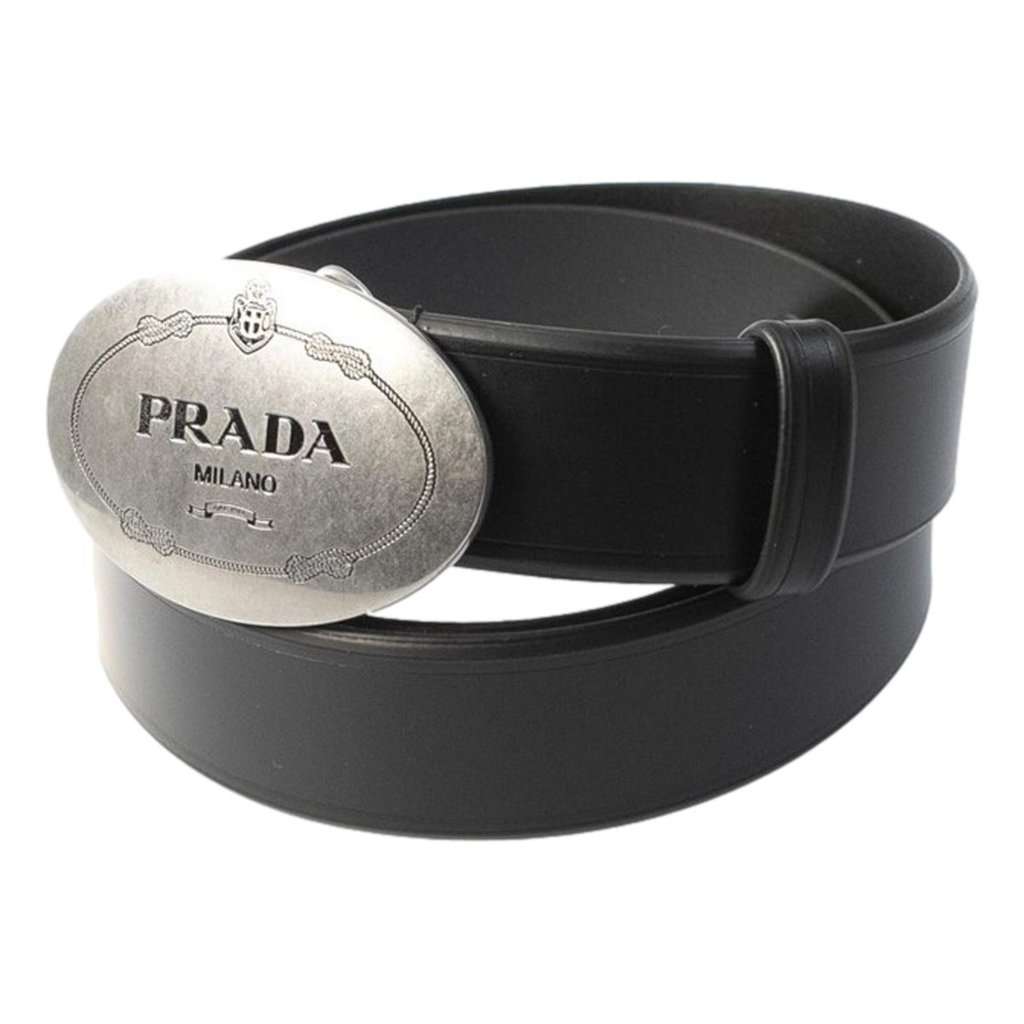 Prada Prada Mens Navy Saffiano Leather Belt Silver Belt Buckle Size 100/40 Black Leather Never worn - Front View
