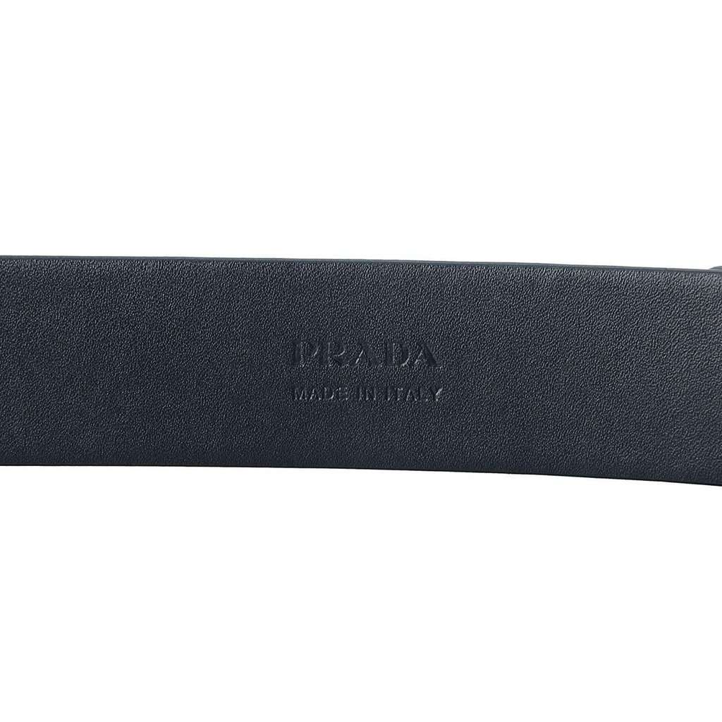 Prada Prada Mens Navy Saffiano Leather Belt Silver Belt Buckle Size 100/40 Black Leather Never worn - Inside View