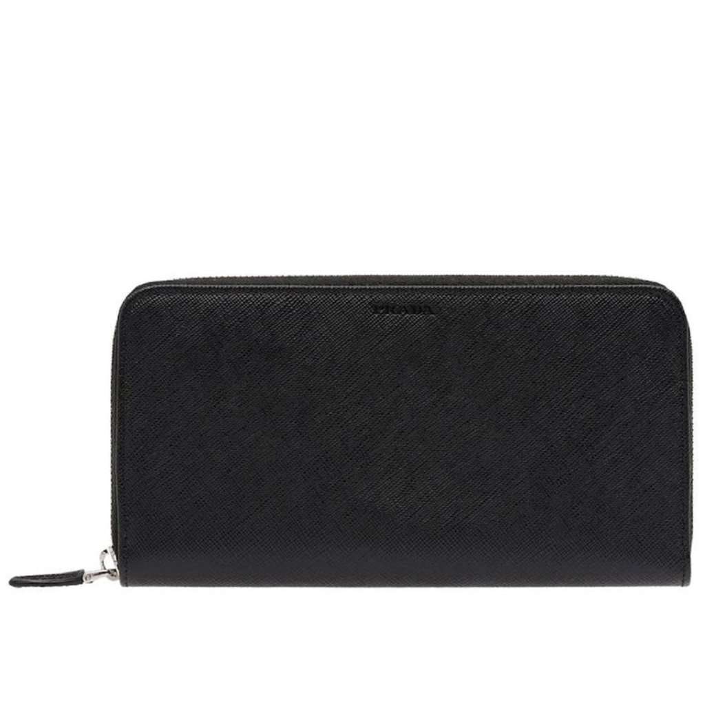 Prada Prada Saffiano Active Black Leather Stripe Zip Around Wallet Black Leather Never worn - Front View