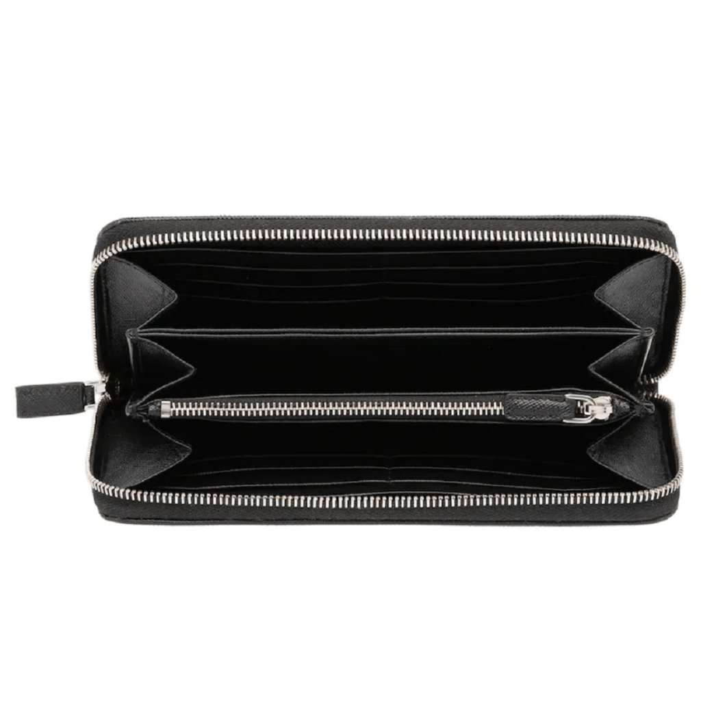 Prada Prada Saffiano Active Black Leather Stripe Zip Around Wallet Black Leather Never worn - Model View