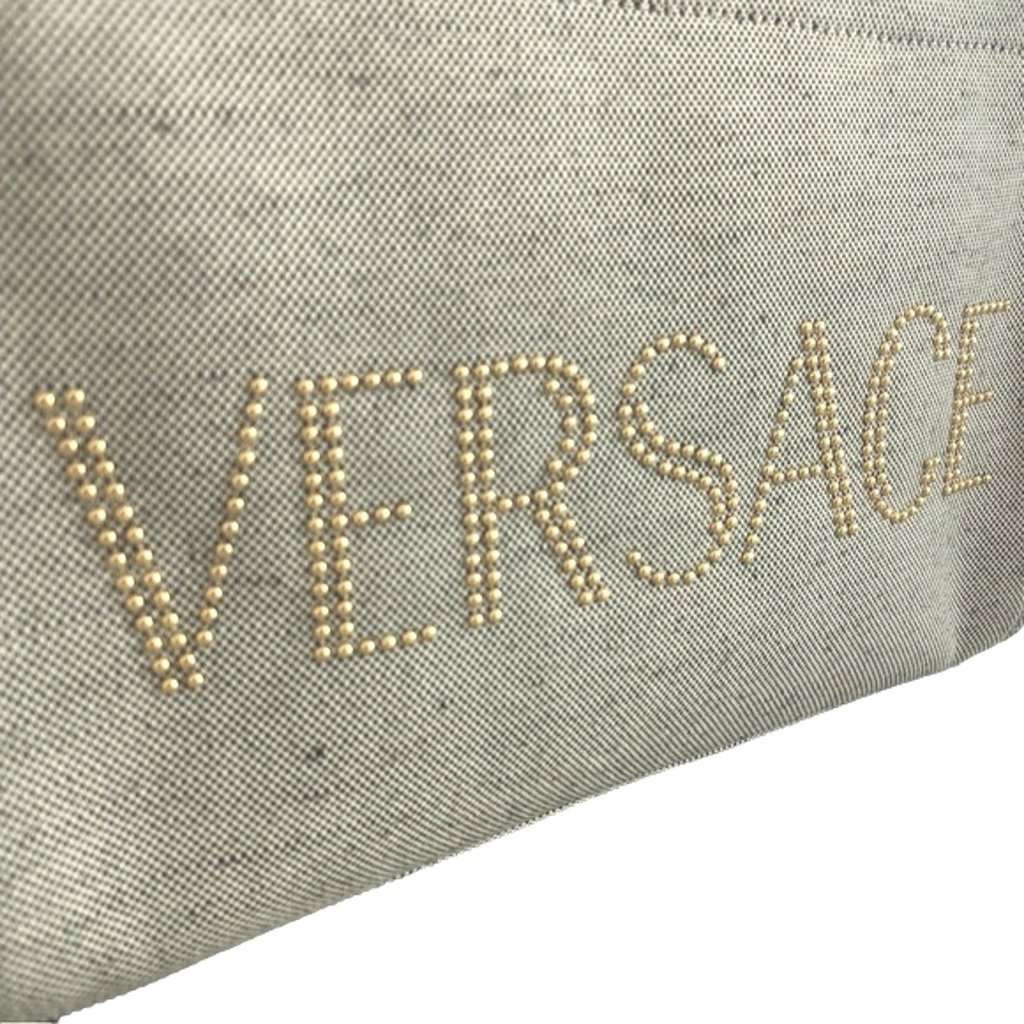 Versace Versace Studded Logo Mini Tote Ecru Canvas Crossbody Bag Gold Hardware Silver Leather Never worn - Back View