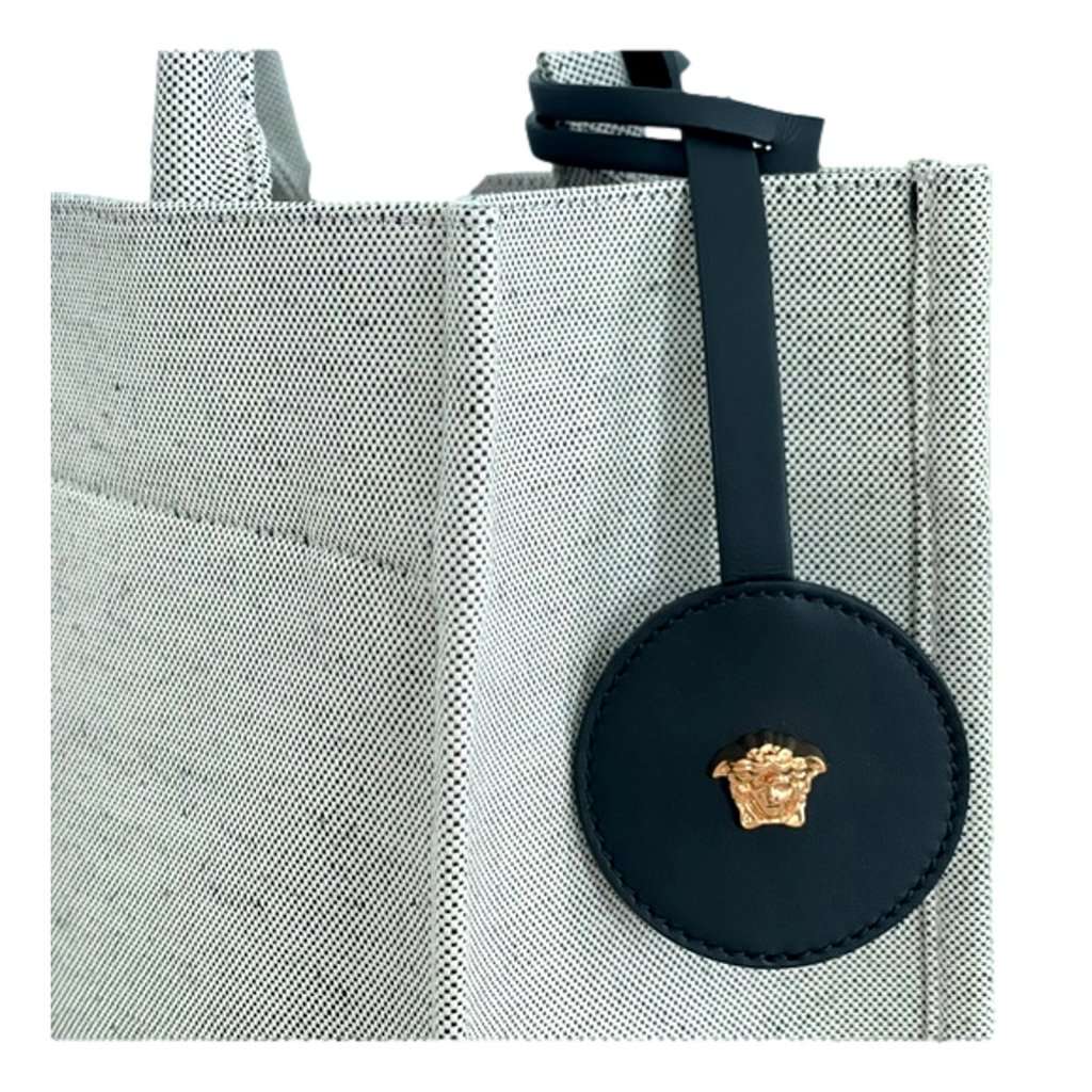 Versace Versace Studded Logo Mini Tote Ecru Canvas Crossbody Bag Gold Hardware Silver Leather Never worn - Inside View