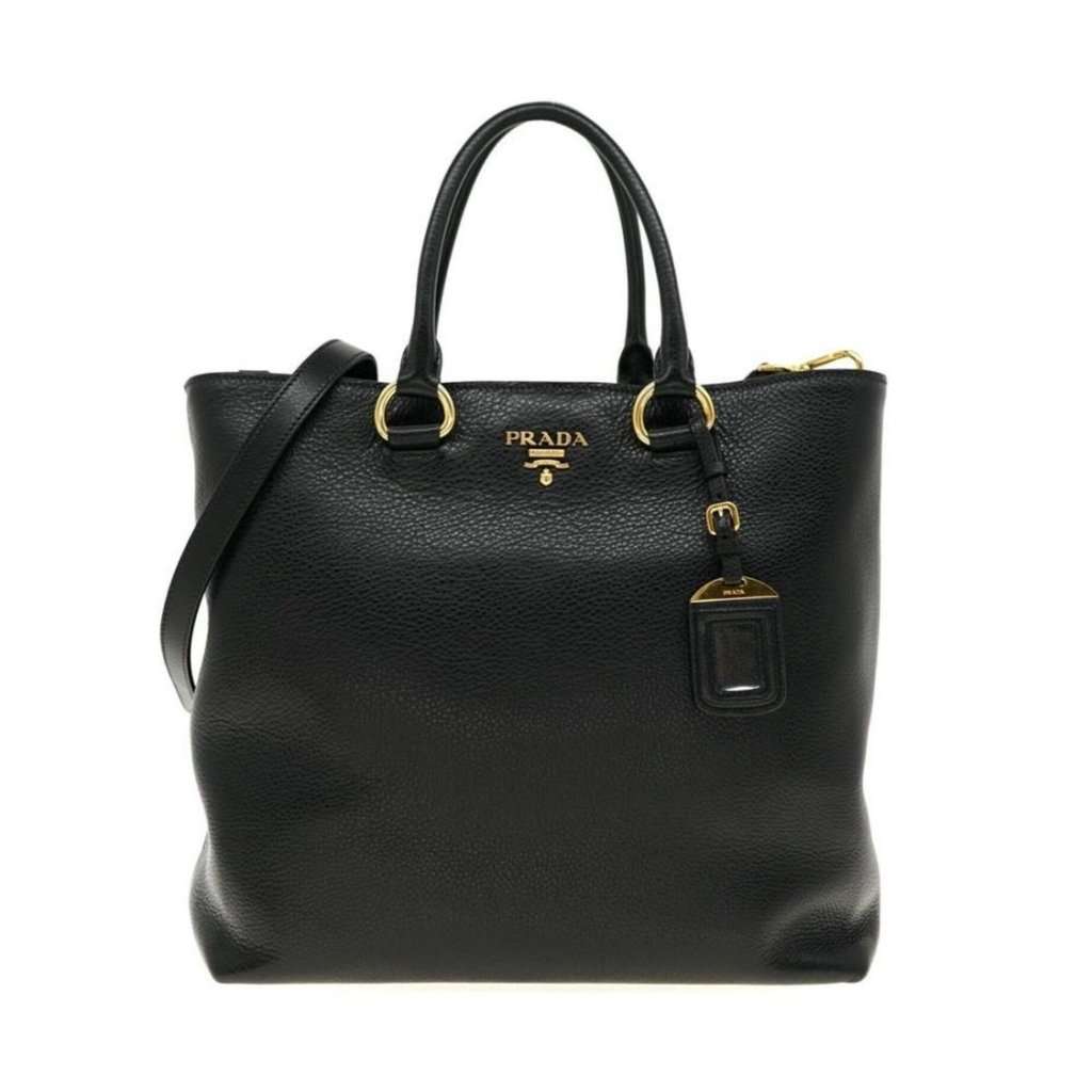 Prada Prada Black Vitello Phenix Leather Shopping Tote Bag Black Leather Never worn - Back View