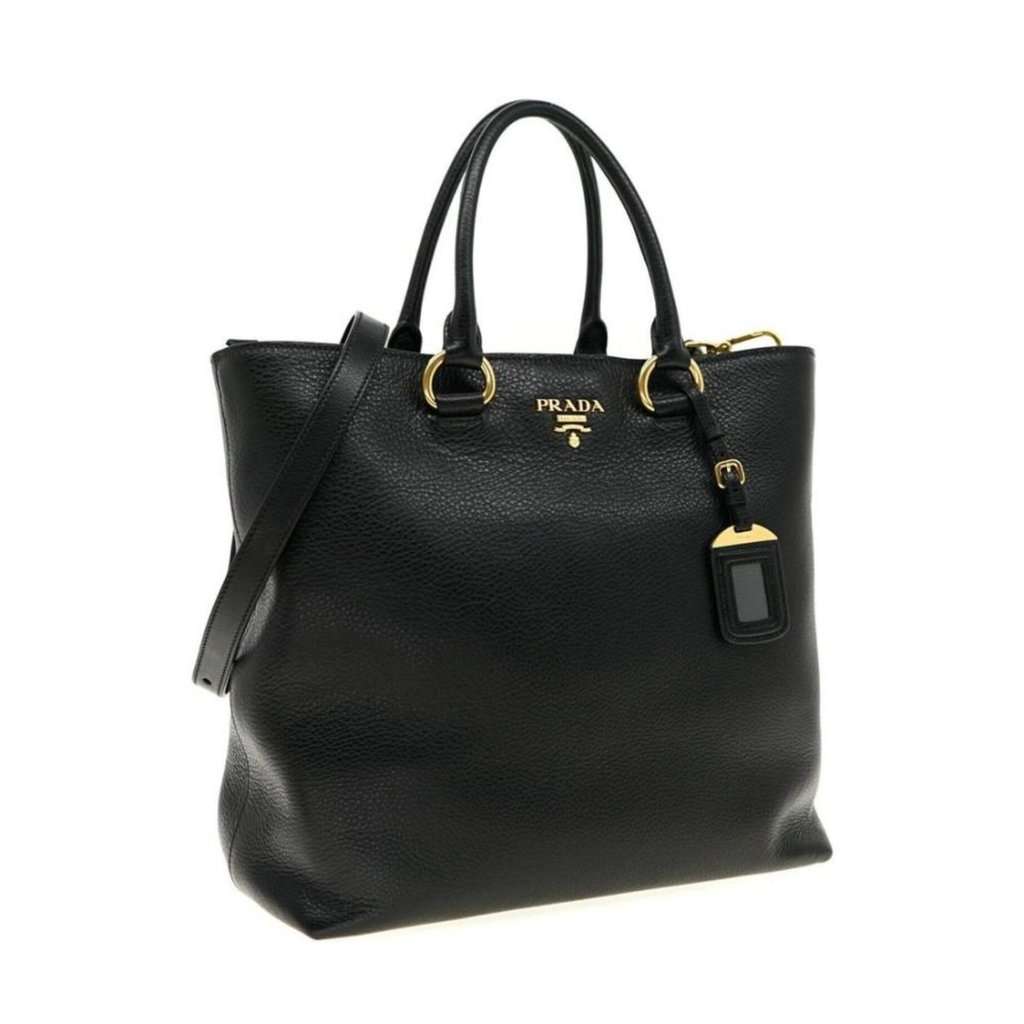 Prada Prada Black Vitello Phenix Leather Shopping Tote Bag Black Leather Never worn - Model View