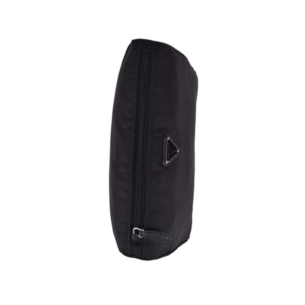 Prada Prada Black Tessuto Nylon Medium Cosmetic Case Clutch Black Leather Never worn - Model View