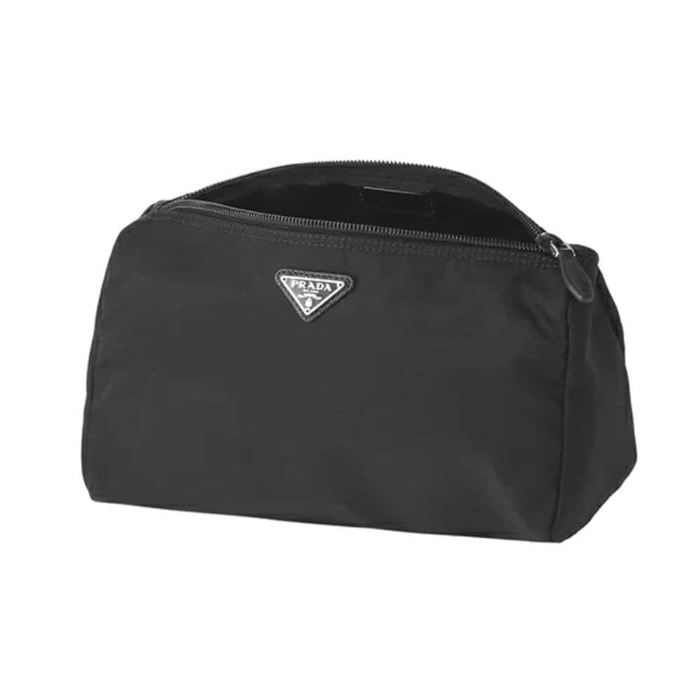 Prada Prada Black Tessuto Nylon Medium Cosmetic Case Clutch Black Leather Never worn - Box View