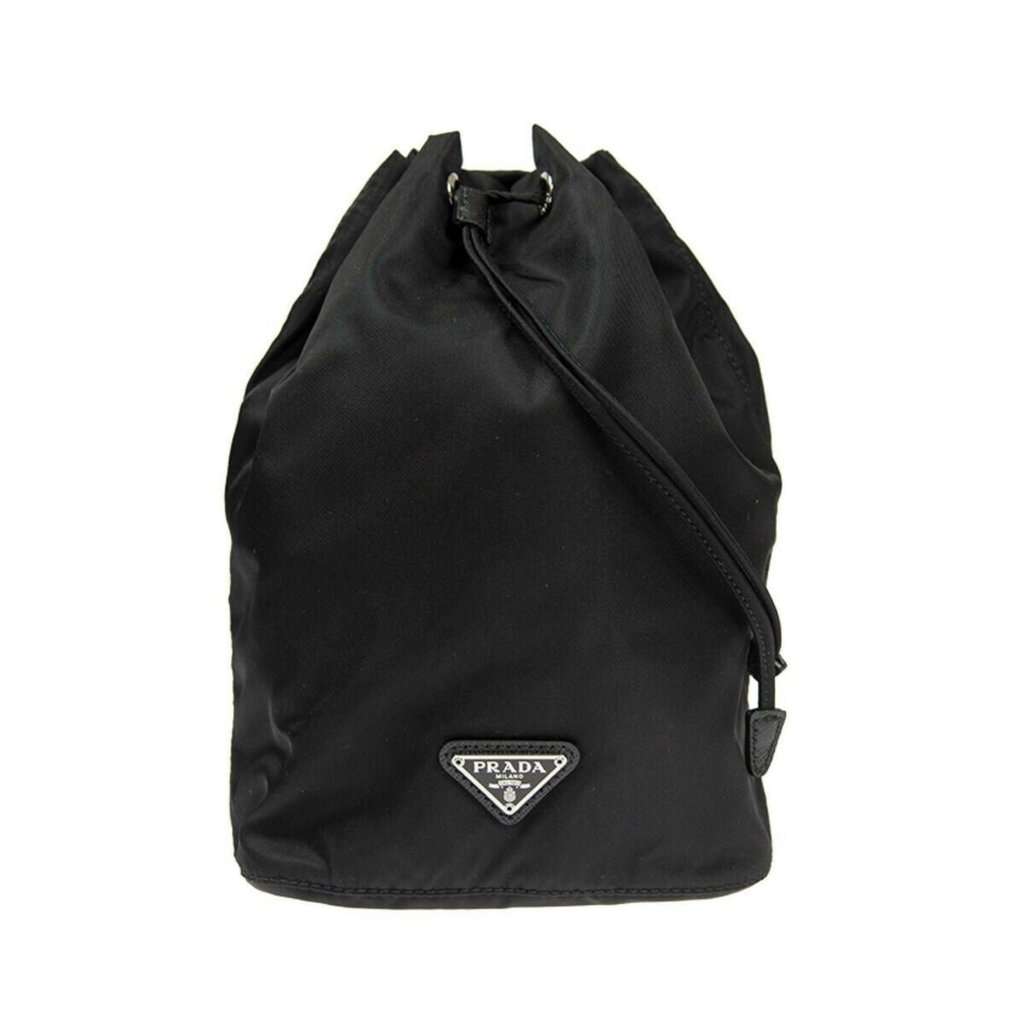 Prada Prada Black Tessuto Nylon Triangle Logo Drawstring Bucket Bag Black Never worn - Front View