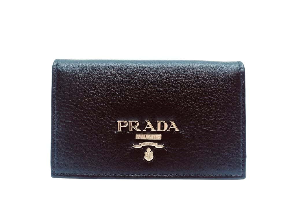 Prada Prada Black Vitello Grain Soft Calf Leather Credit Card Case Wallet Black Leather Never worn - Front View