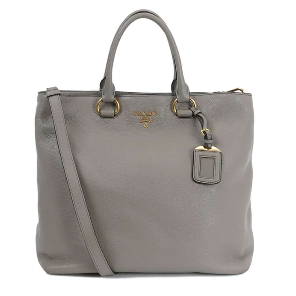 Prada Prada Gray Vitello Phenix Shopping Tote Bag Grey Leather Never worn - Front View