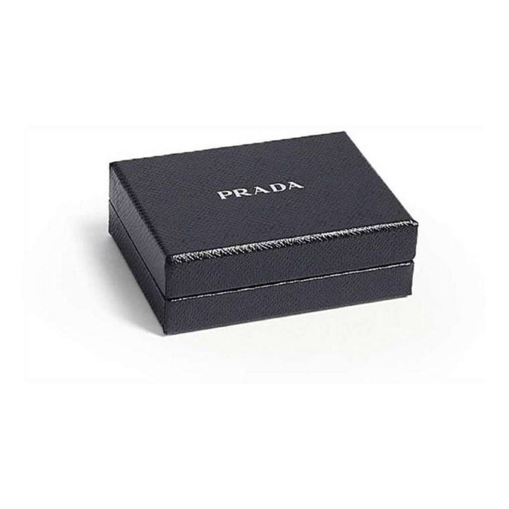 Prada Prada Vitello Grain Blue Leather Triangle Logo Vertical Bifold Wallet Blue Leather Never worn - Model View