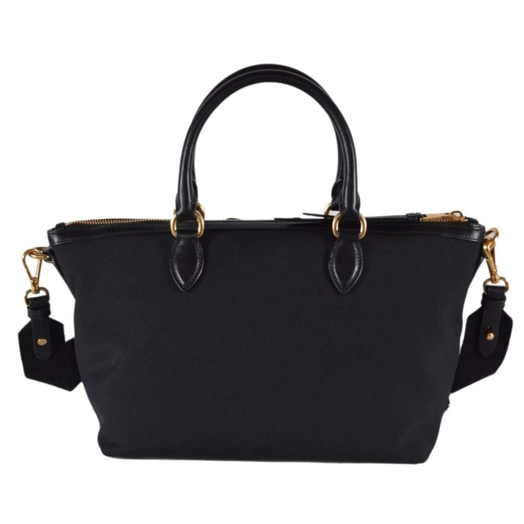 Prada Prada Logo Jacquard Black Canvas Satchel Crossbody Bag Gold Hardware Black Leather Never worn - Inside View
