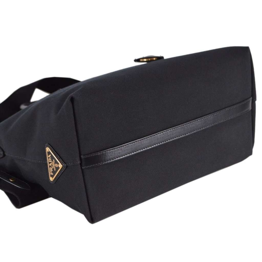 Prada Prada Logo Jacquard Black Canvas Satchel Crossbody Bag Gold Hardware Black Leather Never worn - Box View