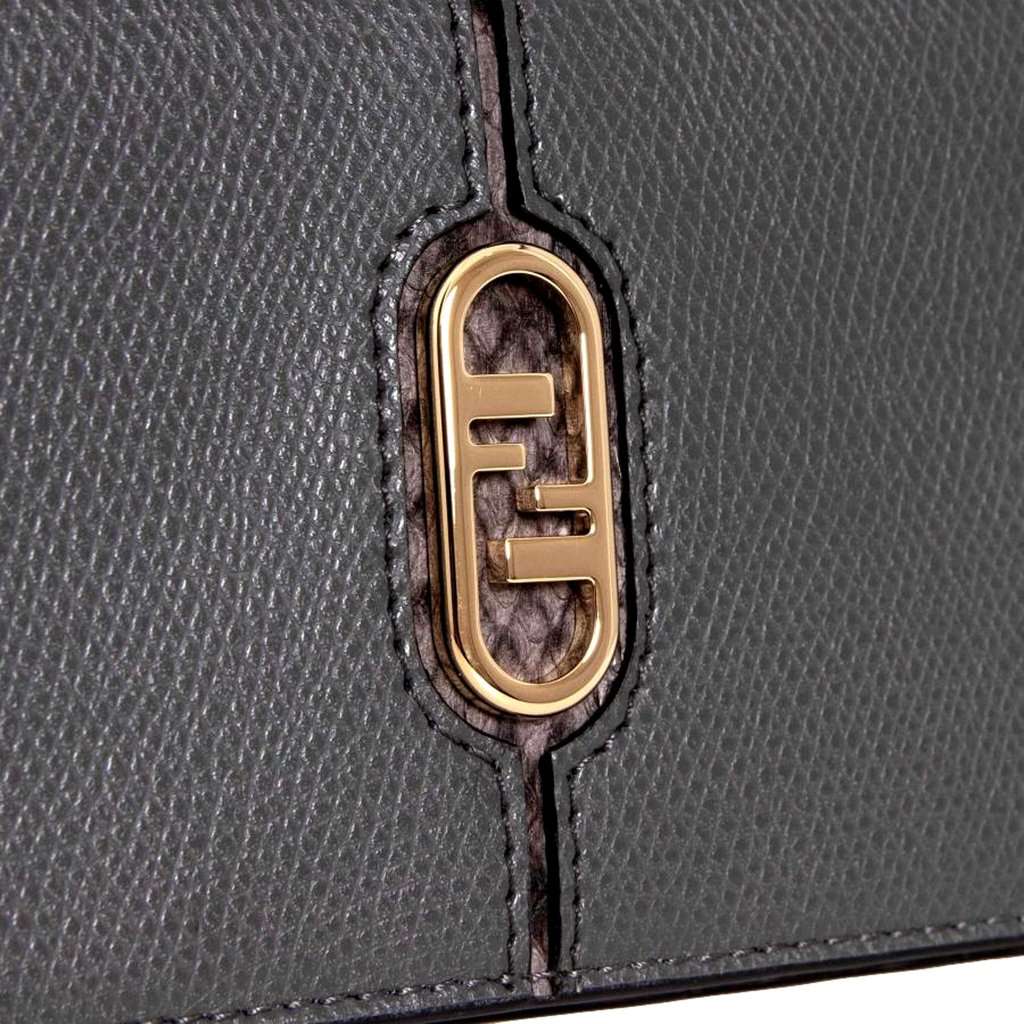 Fendi Fendi O'Lock Anthracite Gray and Python Print Leather Snap Continental Wallet Brown Leather Never worn - Box View