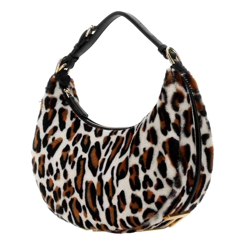 Fendi Fendi Fendigraphy Lamb Fur Animal Print Shoulder Bag Gold Hardware White Leather Never worn - Back View