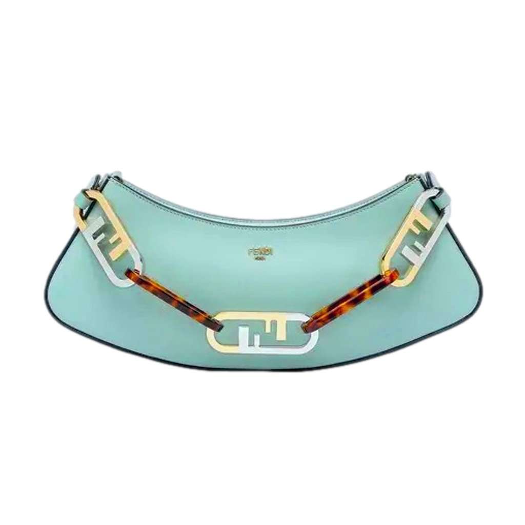 Fendi Fendi O'Lock Swing Tiffany Blue Calf Leather Small Hobo Shoulder Bag Blue Leather Never worn - Inside View