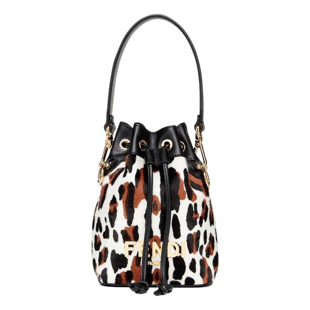 Fendi Fendi Mon Tresor Mini Bucket Crossbody Animal Print Sheepskin Bag Brown Leather Never worn - Front View