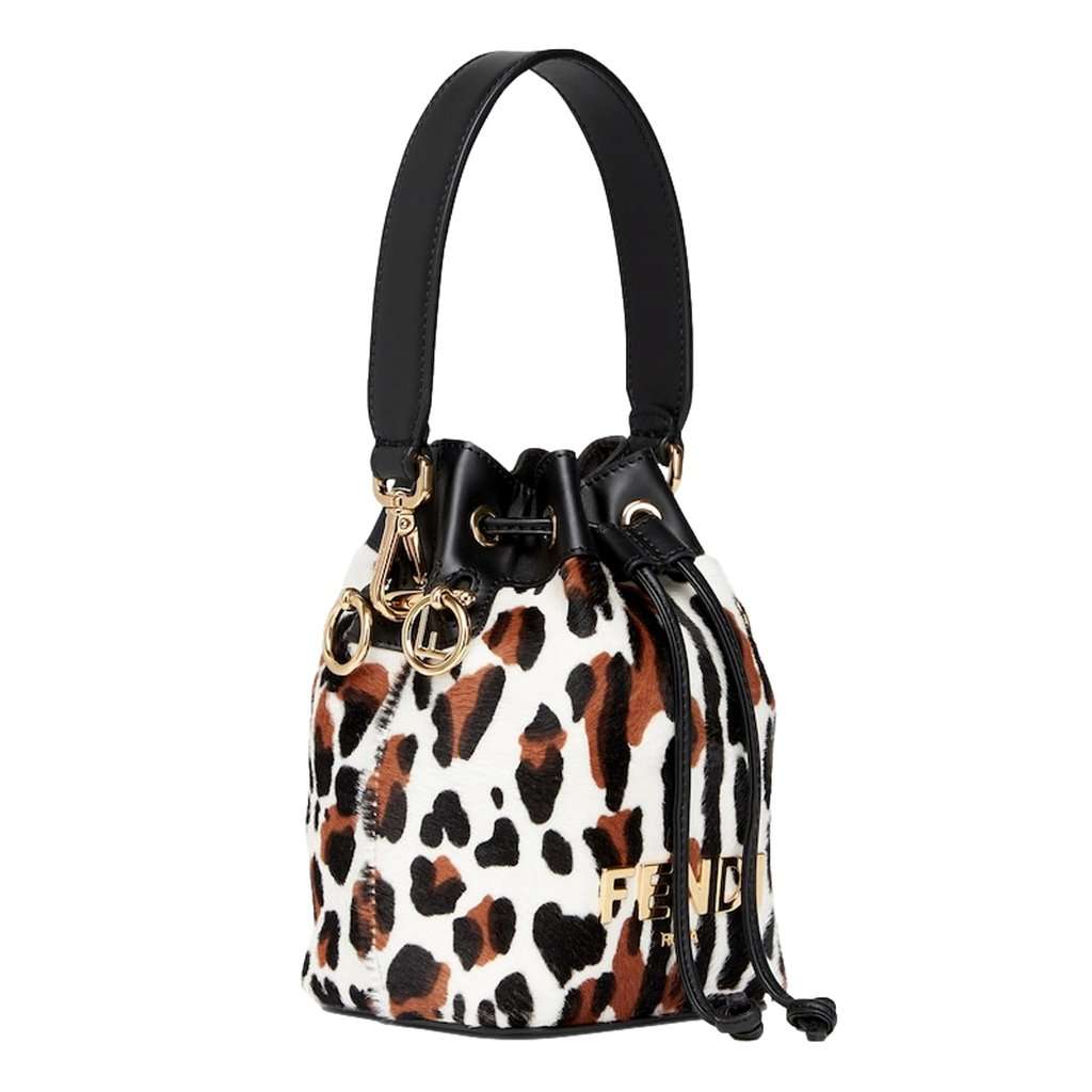 Fendi Fendi Mon Tresor Mini Bucket Crossbody Animal Print Sheepskin Bag Brown Leather Never worn - Back View