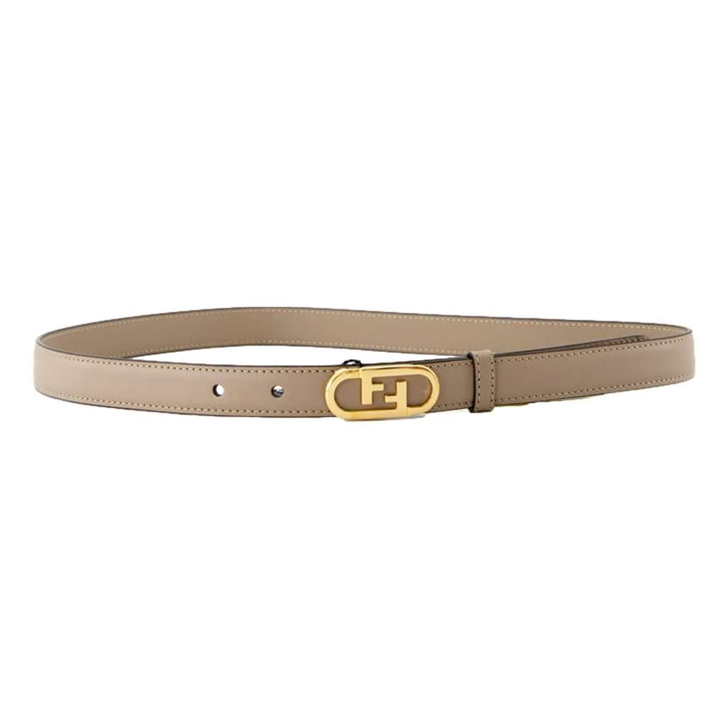 Fendi Fendi O'Lock Skinny Belt Grey Tortora Leather Gold FF Buckle Size 80 Camel Leather Never worn - Front View