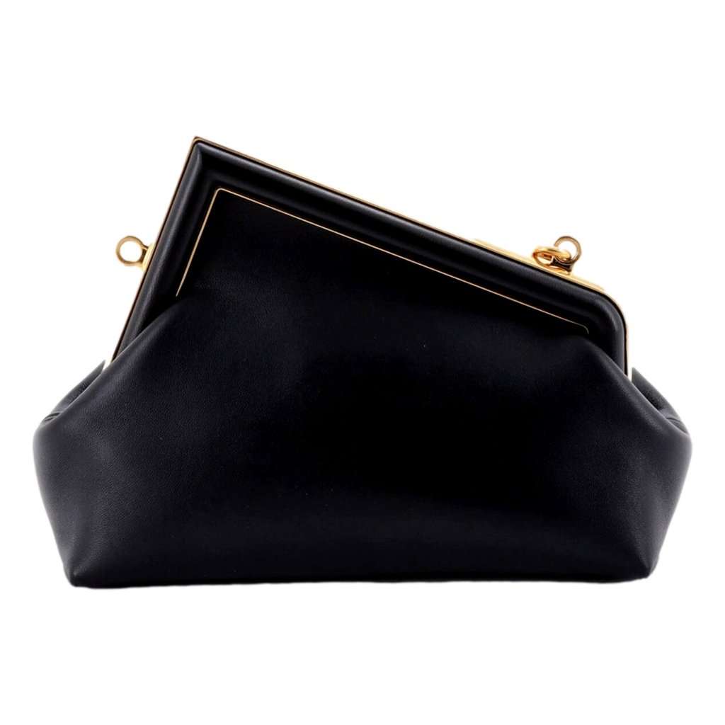 Fendi Fendi First Midi Nappa Leather Clutch Crossbody Bag Nero Black Gold FF Logo Black Leather Never worn - Back View