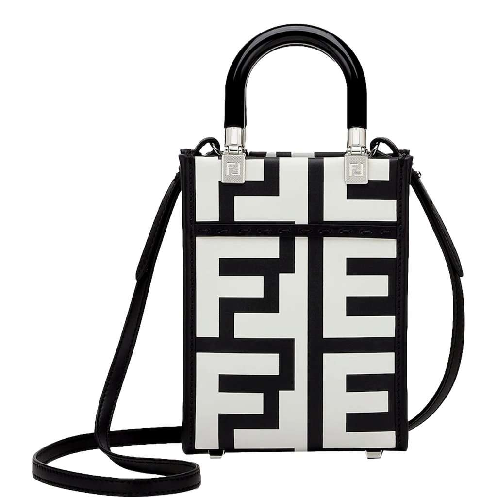 Fendi Fendi Sunshine Nero and Blanco Calfskin Leather Mini Bag Black Leather Never worn - Inside View
