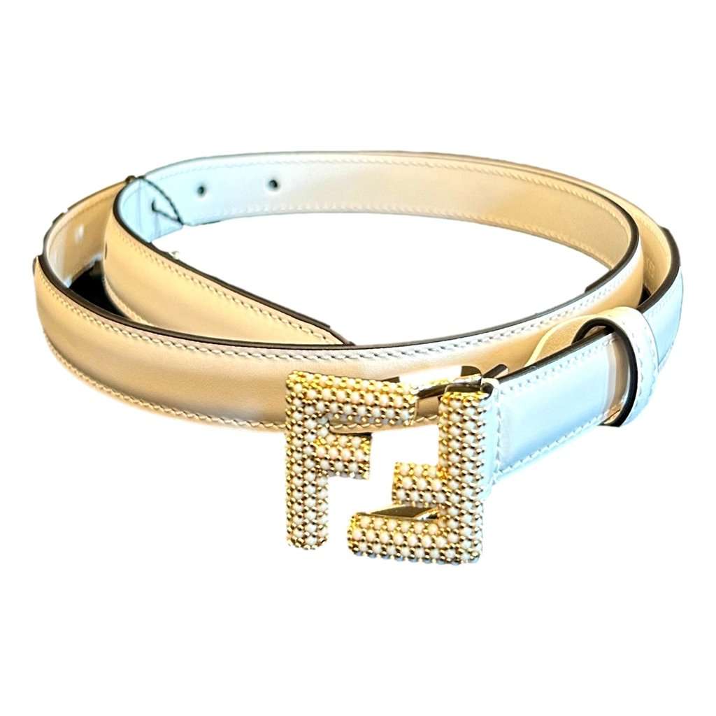 Fendi Fendi FF Studded Skinny Ivory Latte Belt Size 90 White Leather Never worn - Back View