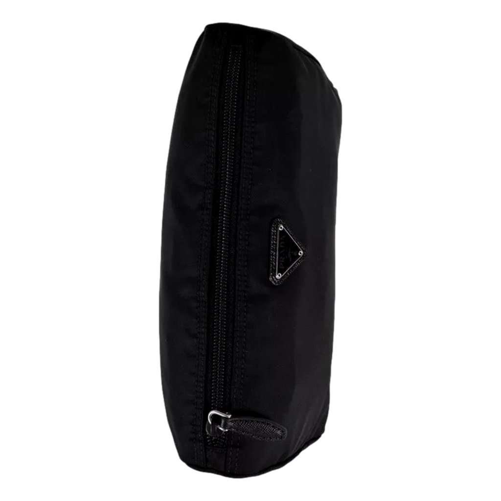 Prada Prada Re-Nylon Necessaire Large Pouch Clutch in Black Nylon with Silver Hardware Black Leather Never worn - Model View