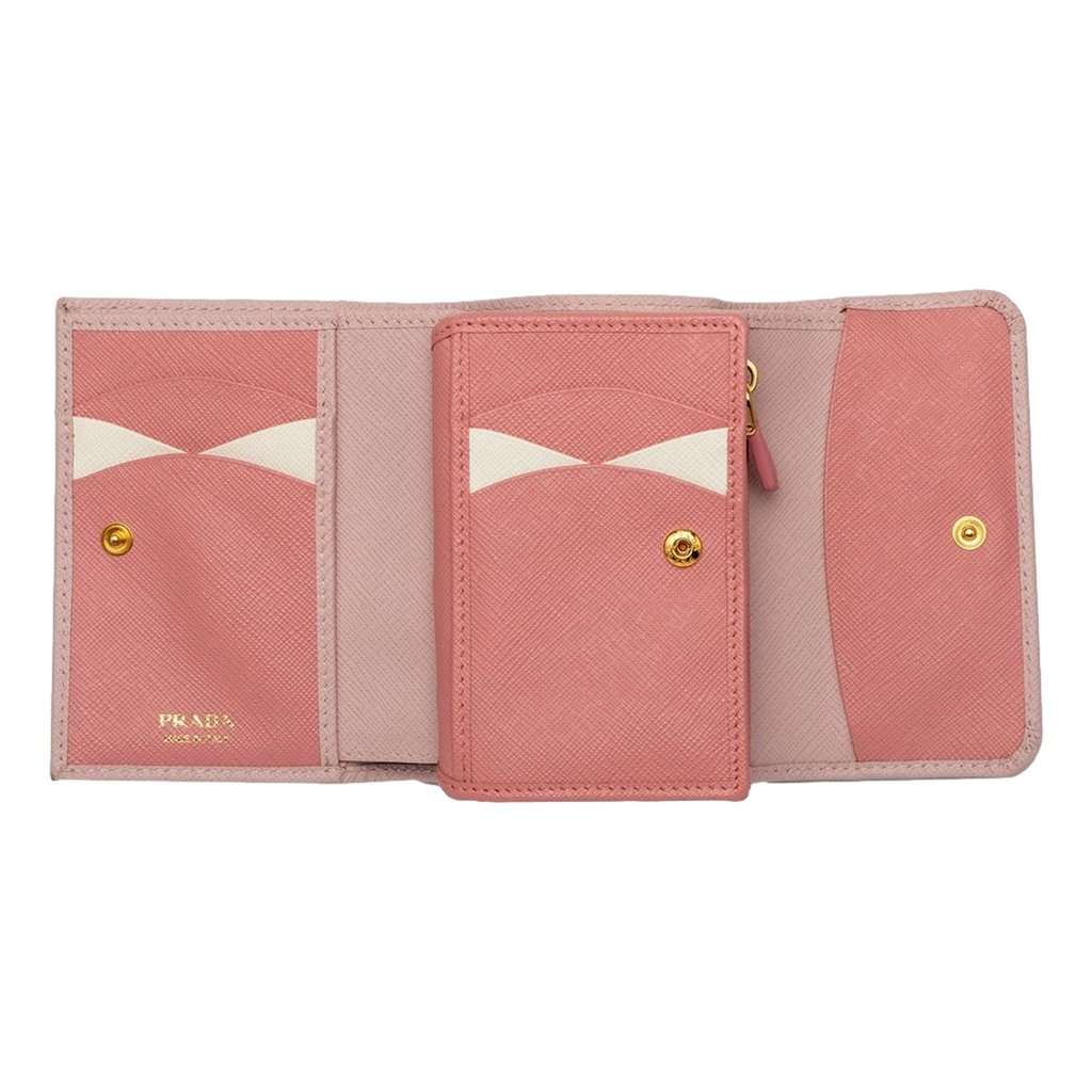 Prada Prada Saffiano Petalo Pink Multicolor Trifold Coin Zipper Card Snap Wallet Pink Leather Never worn - Model View