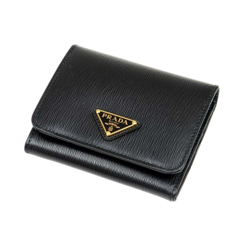 Prada Prada Vitello Move Trifold Compact Wallet Black Leather Triangle Plaque Black Leather Never worn - Box View