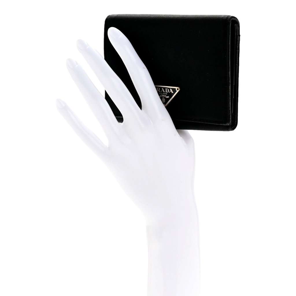 Prada Prada Tessuto Nylon Tri-Fold Compact Wallet Black Black Leather Never worn - Box View