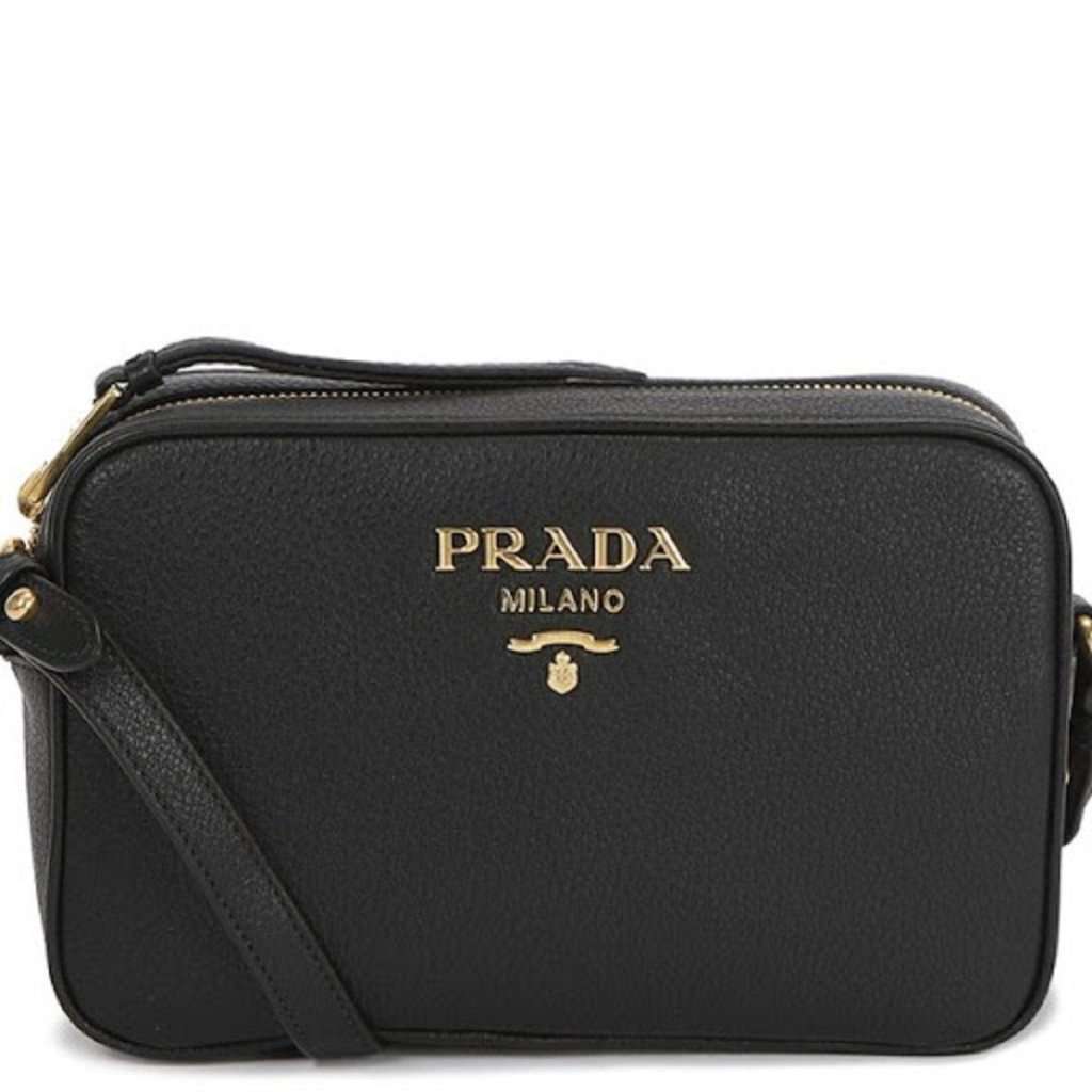 Prada Prada Vitello Phenix Black Leather Gold Logo Camera Crossbody Bag Black Leather Never worn - Front View