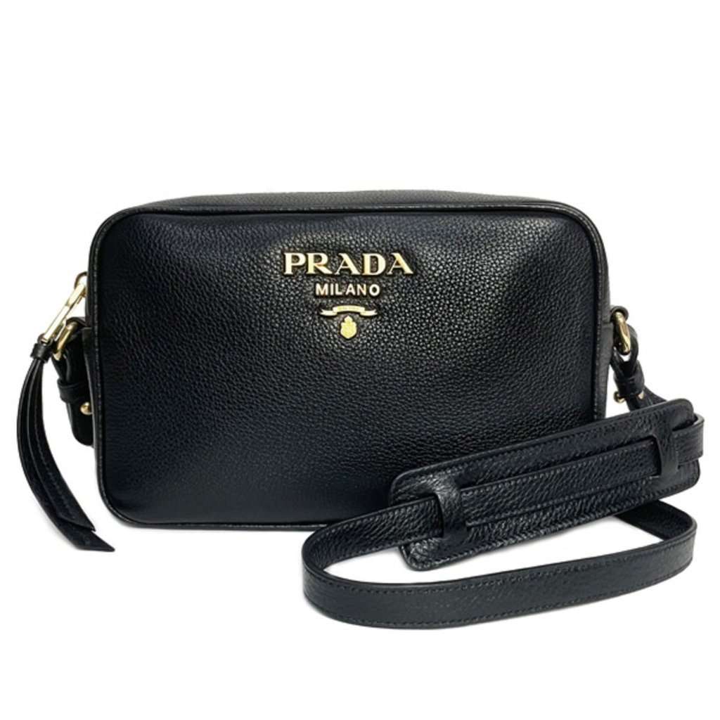 Prada Prada Vitello Phenix Black Leather Gold Logo Camera Crossbody Bag Black Leather Never worn - Back View