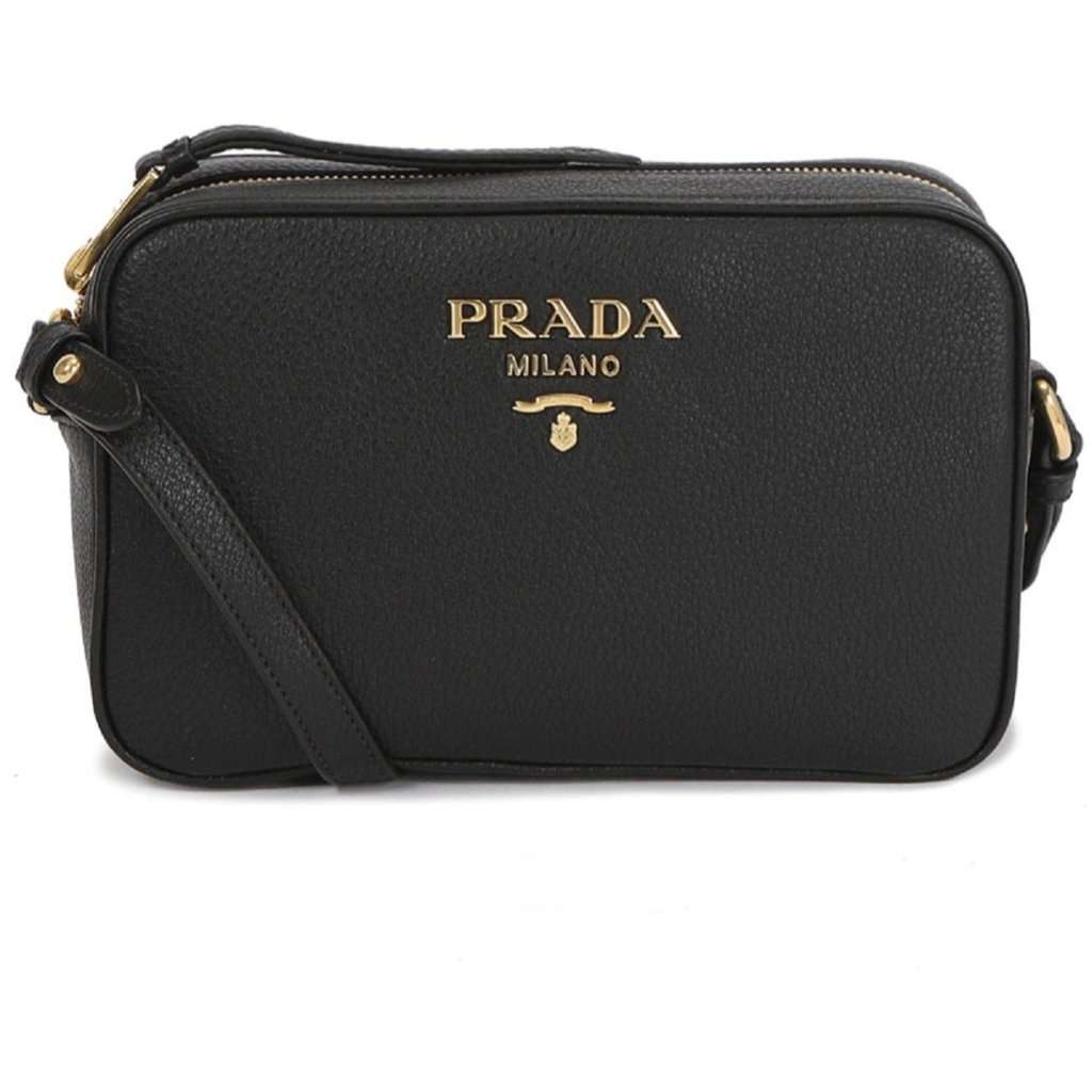 Prada Prada Vitello Phenix Black Leather Gold Logo Camera Crossbody Bag Black Leather Never worn - Model View