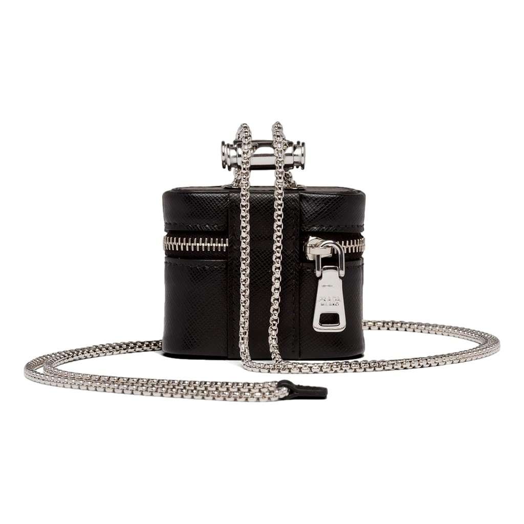 Prada Prada Triangle Saffiano Black Leather Mini Airpods Case with Chain Black Leather Never worn - Inside View
