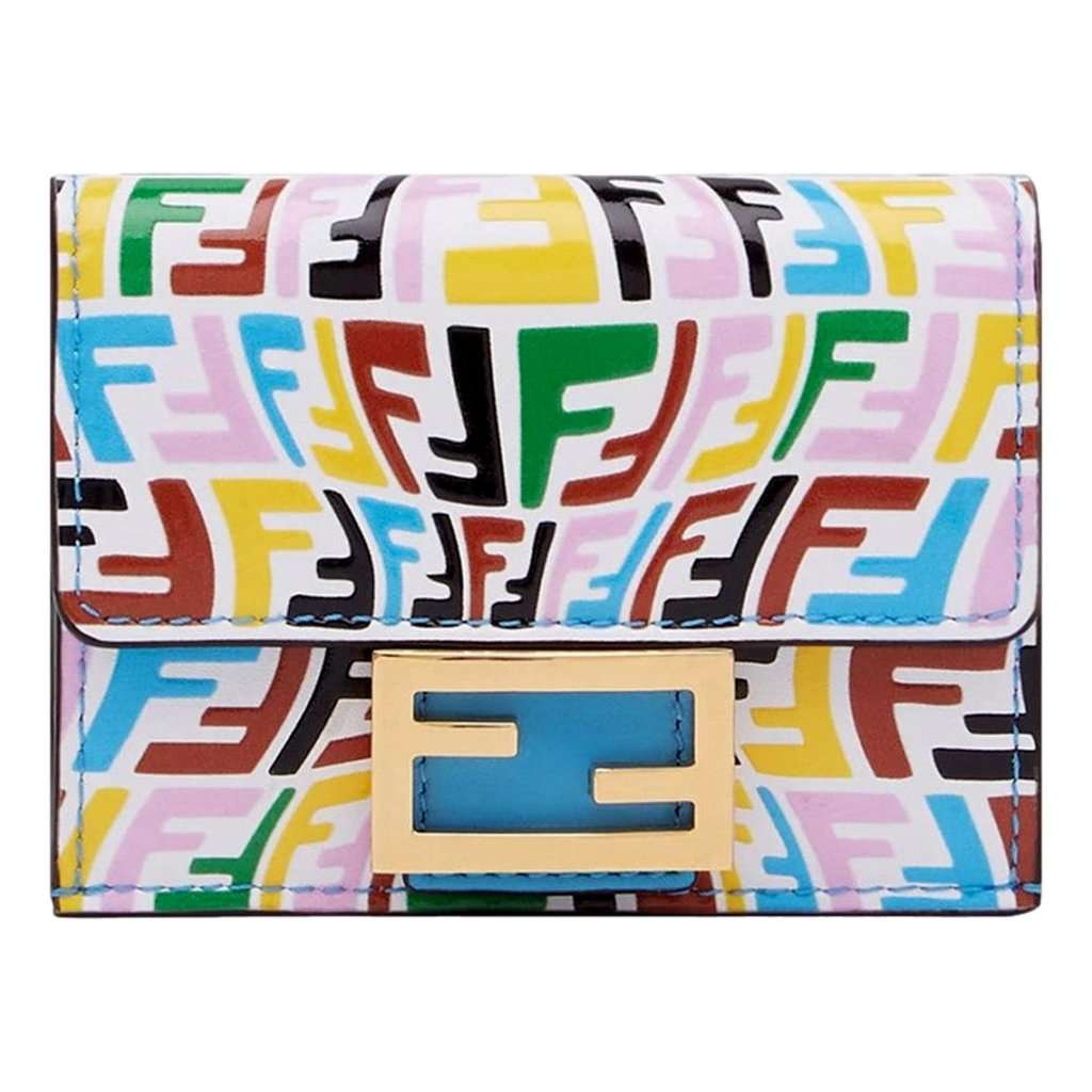 Fendi Fendi Vertigo Baguette Multicolor Leather Small Trifold Wallet Blue Leather Never worn - Front View